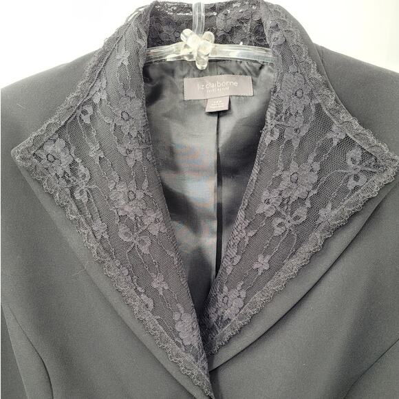 Liz Claiborne Vintage Black Lace Trim 3 Button‎ Whimsy  Midi Shirt Set Suit - Picture 9 of 16